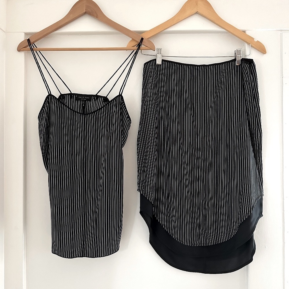 Rag & Bone Madison Striped Silk Camisole and Pencil Skirt Set - S/4